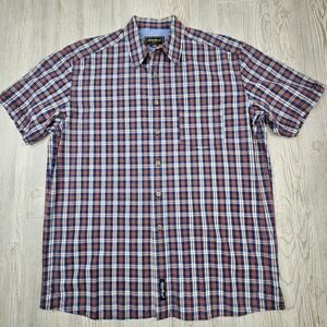 Eddie Bauer Shirt‎ Mens Large Blue Red Plaid Button Up Short Sleeve Outdoor
